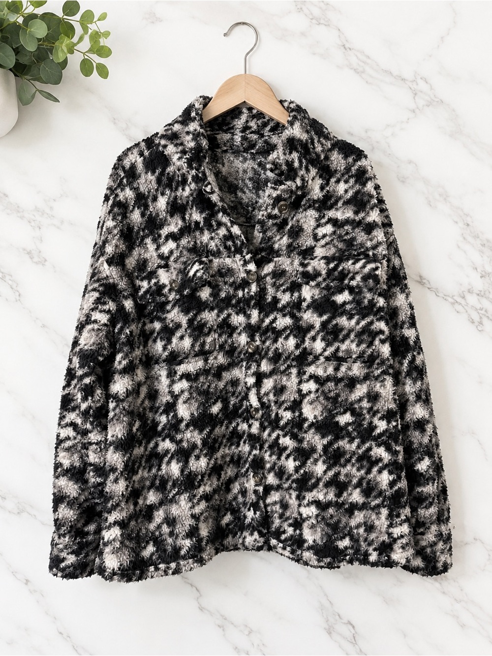 Cozy Black & White Fuzzy Jacket - Women's